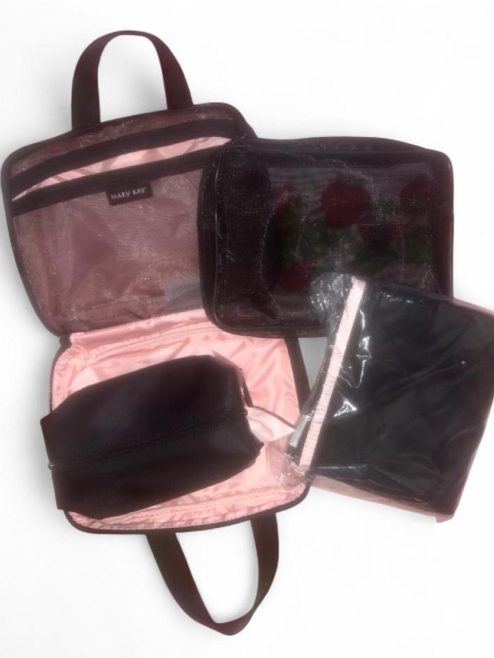 Mary Kay Black and Pink Travel Makeup Bag Set